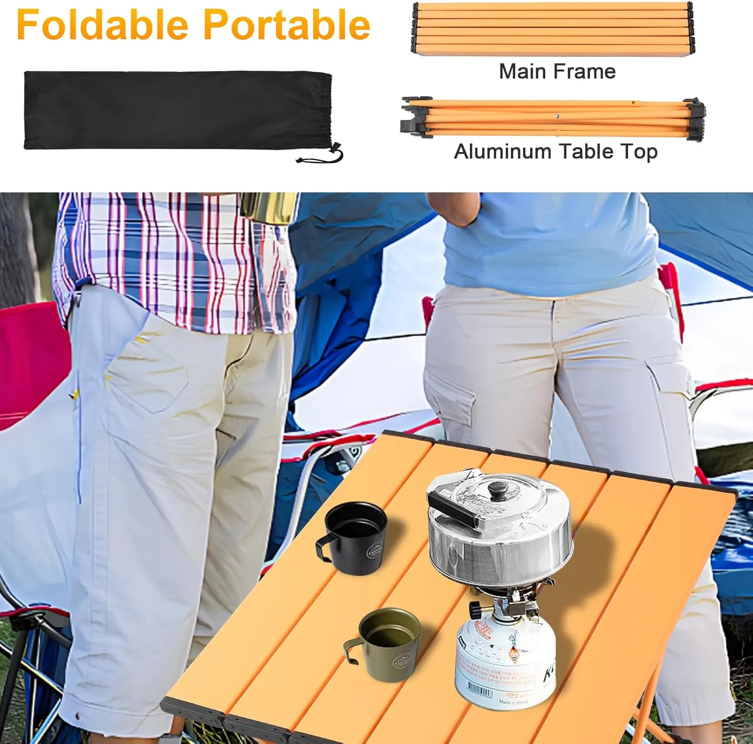 Tesouro Portable Camping Table,Folding Side Table Aluminum Top for Outdoor Cooking, Hiking, Travel, Picnic (Apricot, 1-Small)