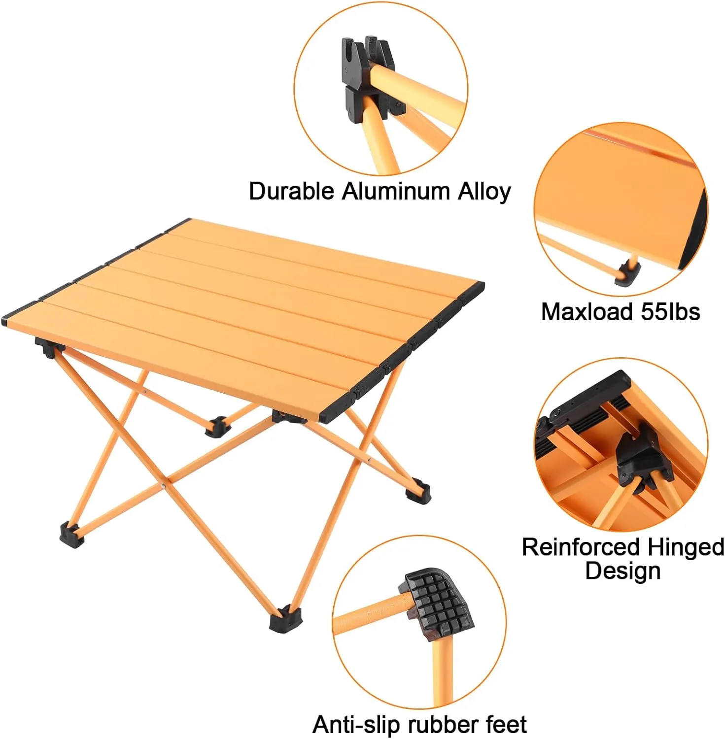Tesouro Portable Camping Table,Folding Side Table Aluminum Top for Outdoor Cooking, Hiking, Travel, Picnic (Apricot, 1-Small)