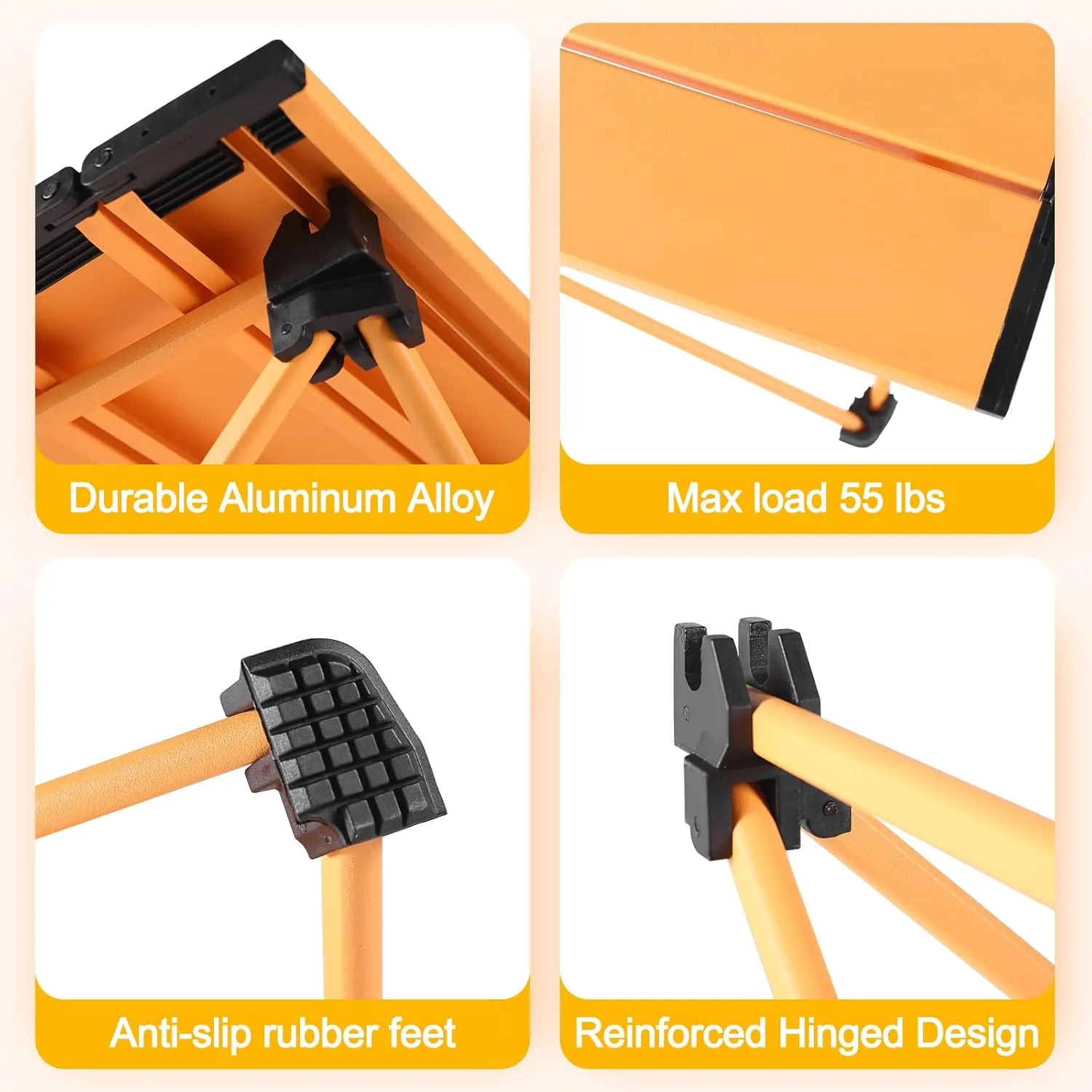 Tesouro Portable Camping Table,Folding Side Table Aluminum Top for Outdoor Cooking, Hiking, Travel, Picnic (Apricot, 1-Small)