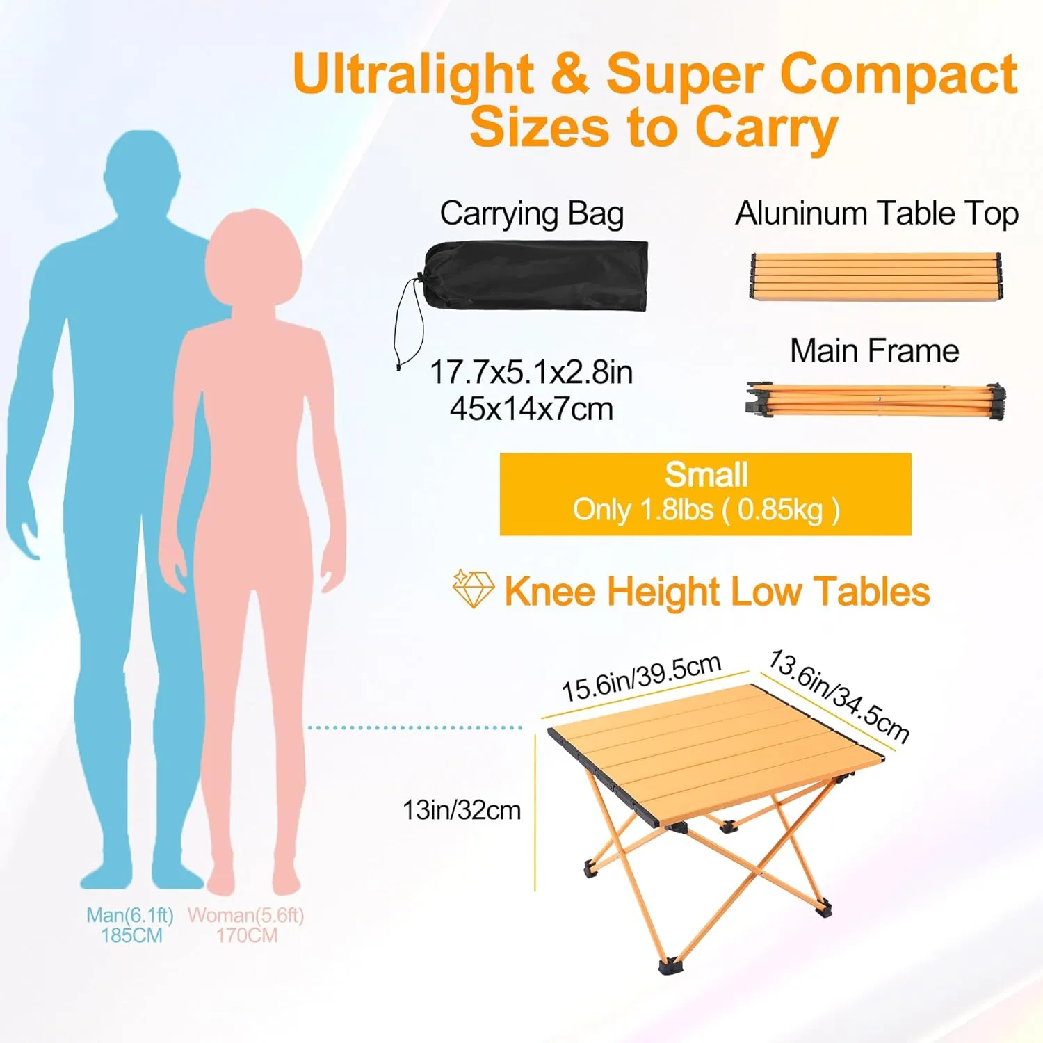 Tesouro Portable Camping Table,Folding Side Table Aluminum Top for Outdoor Cooking, Hiking, Travel, Picnic (Apricot, 1-Small)