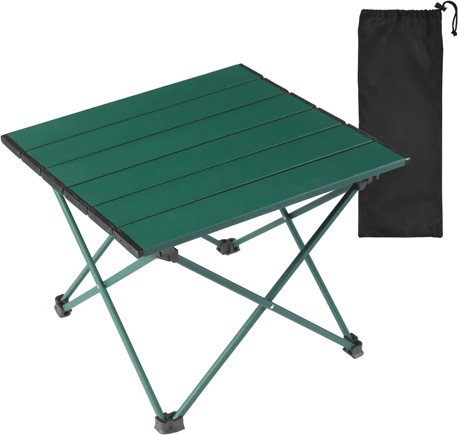 Tesouro Portable Camping Table,Folding Side Table Aluminum Top for Outdoor Cooking, Hiking, Travel, Picnic (Blackish Green-Large)