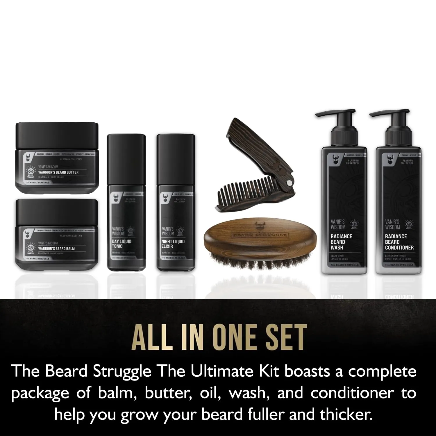 The Beard Struggle Ultimate Beard Growth Kit for Men Balm, Butter, Brush, Comb, Oil, Wash, & Conditioner for Moisturizing Beard - Aesir's Triumph, Platinum Collection