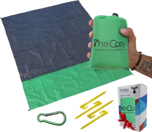 TheCozy Adventures Beach Blanket Waterproof Sandproof, 70x55 in. Pocket Blanket with Stakes – Compact Travel Beach Mat for Camping, Concerts & More – Durable,Soft & Fast-Drying, Green