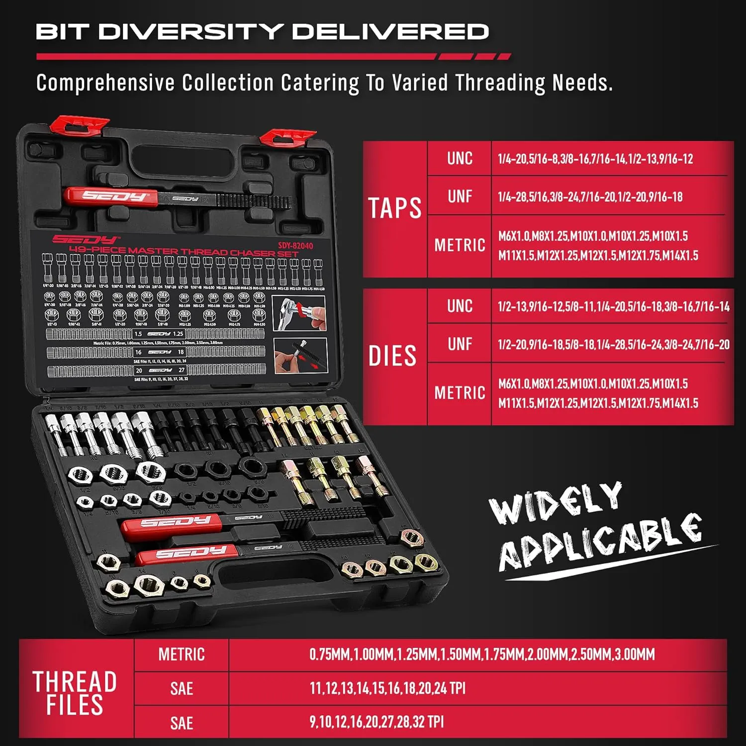 Thread Repair Thread Chaser Tool Set - 49PCS Thread Cleaner Rethreading Master Kit Metric SAE Bolt Restorer File Nut Rethreader Automotive Wheel Stud Spark Plug Engine Standard Screw Threading UNC UNF