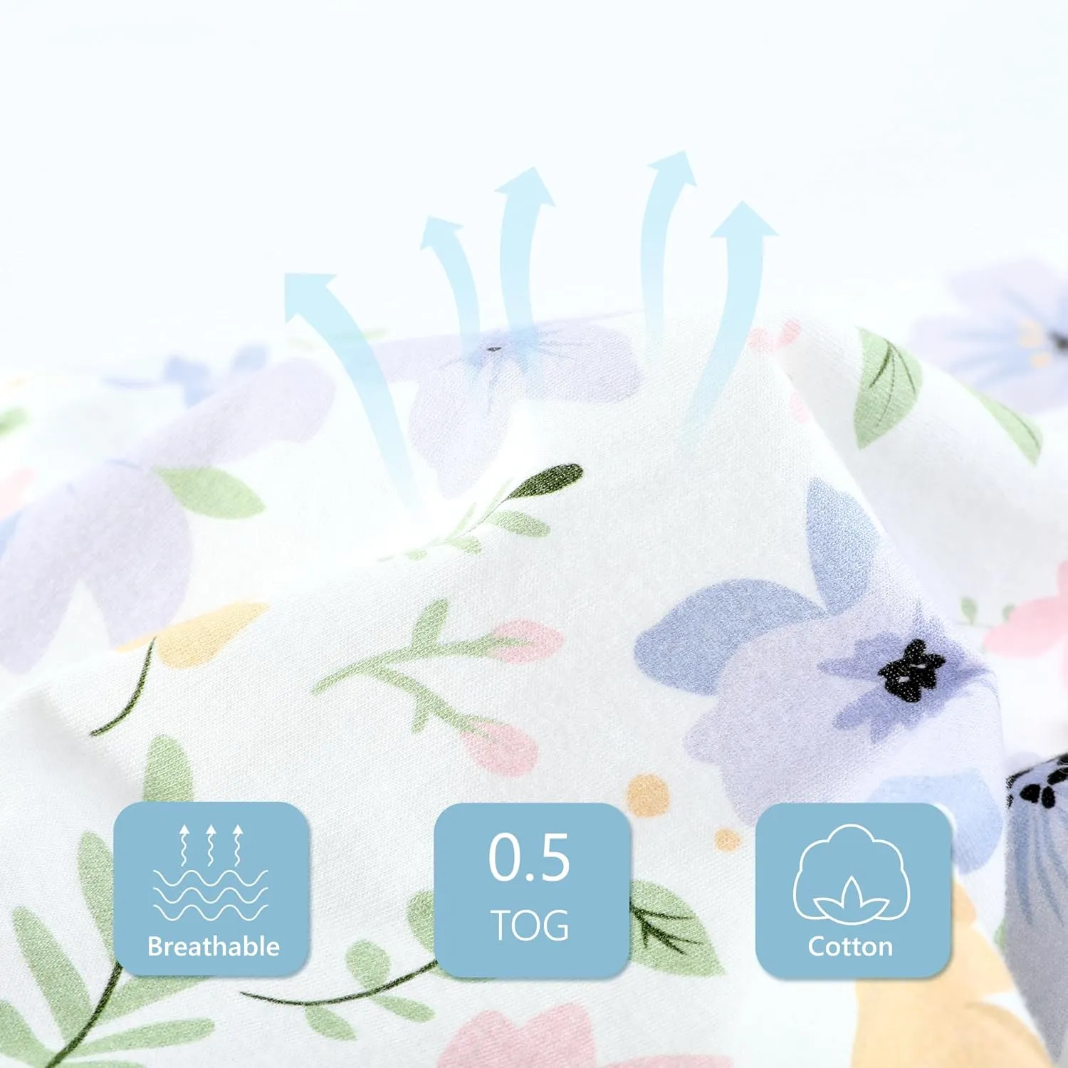 TILLYOU Sleep Sack 18-24 Months - 0.5 TOG Baby Wearable Blanket with 2-Way Zipper, Lightweight Cotton Summer Sleeping sack 2 Pack, Brilliant little flowers and purple