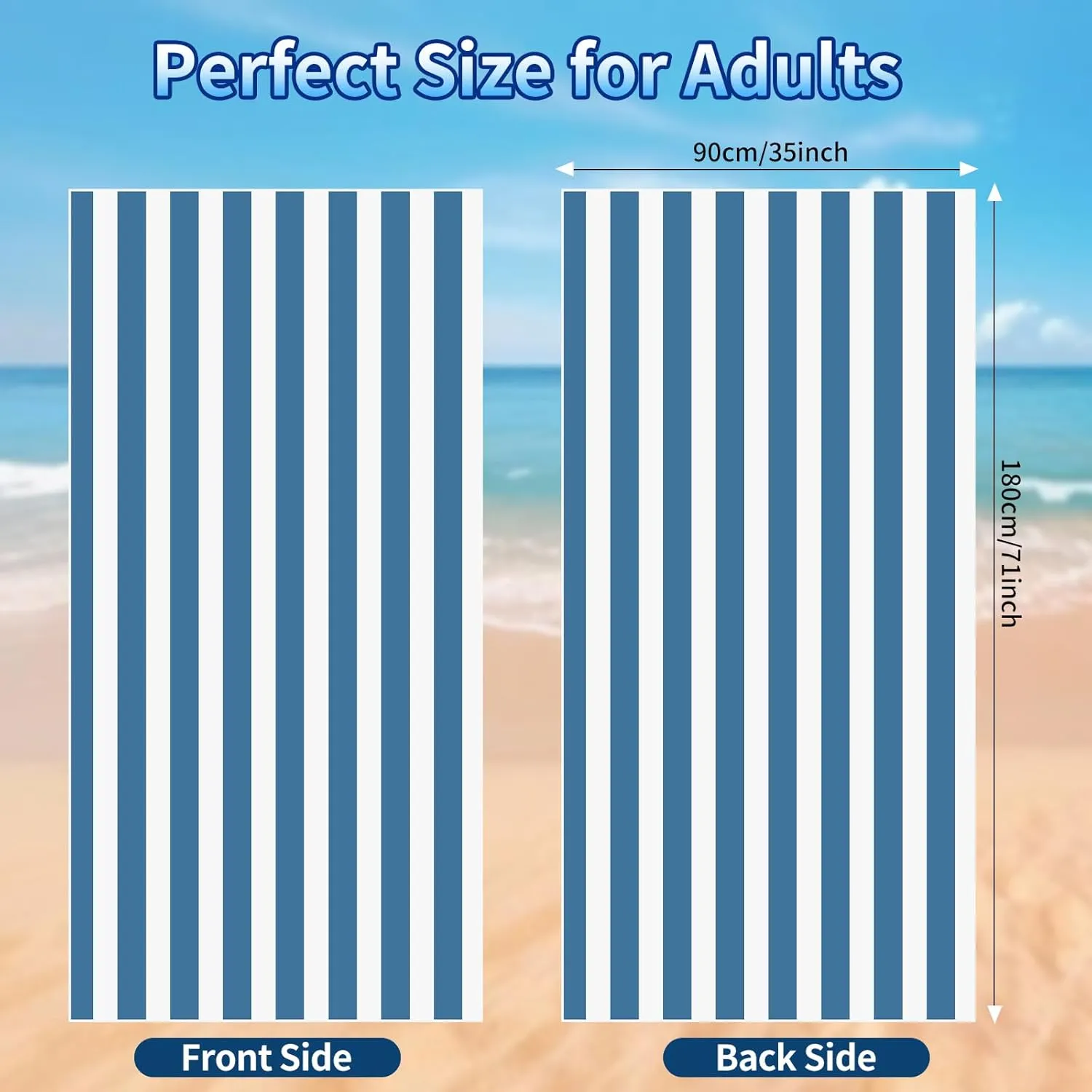 timecity Extra Large Beach Towel 35''x71'' Microfiber Oversized Lightweight Pool Towel Sand-Resistant Quickdry Towel with Compact Bag for Beach, Pool, Yoga, Travel Beach Essentials Accessories, Blue