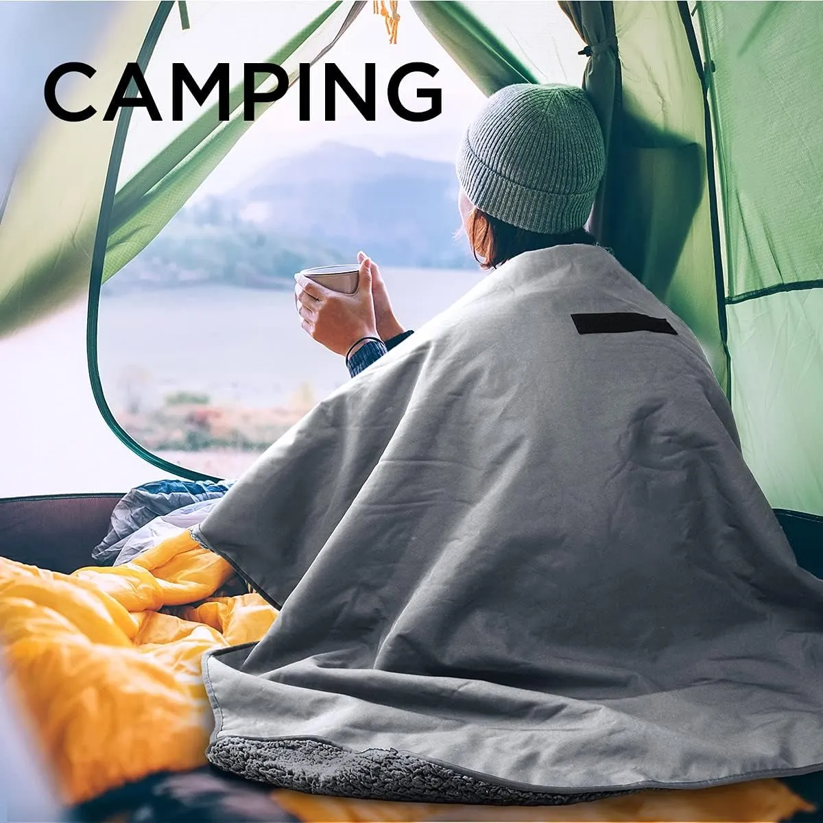 Tirrinia Outdoors Waterproof Camping Blanket,Sherpa Fleece Warm Windproof Soccer Stadium Blanket for Car Football Beach Concerts,51''X 59''