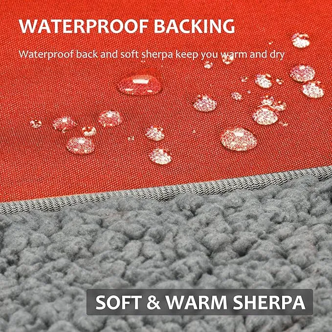 Tirrinia Outdoors Waterproof Throw Blanket, Sherpa Fleece Stadium Windproof Mat for Camping, Picnic, Traveling, Boat, Football - Machine Washable, Orange