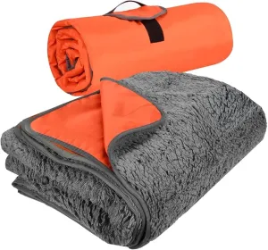 Tirrinia Outdoors Waterproof Throw Blanket, Sherpa Fleece Stadium Windproof Mat for Camping, Picnic, Traveling, Boat, Football - Machine Washable, Orange