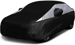 Titan Jet Black Poly 210T Car Cover for Compact Sedans 176-185". Waterproof, UV Protection, Scratch Resistant, Driver-Side Zippered Opening. Fits Corolla, Sentra, Cruz and More.
