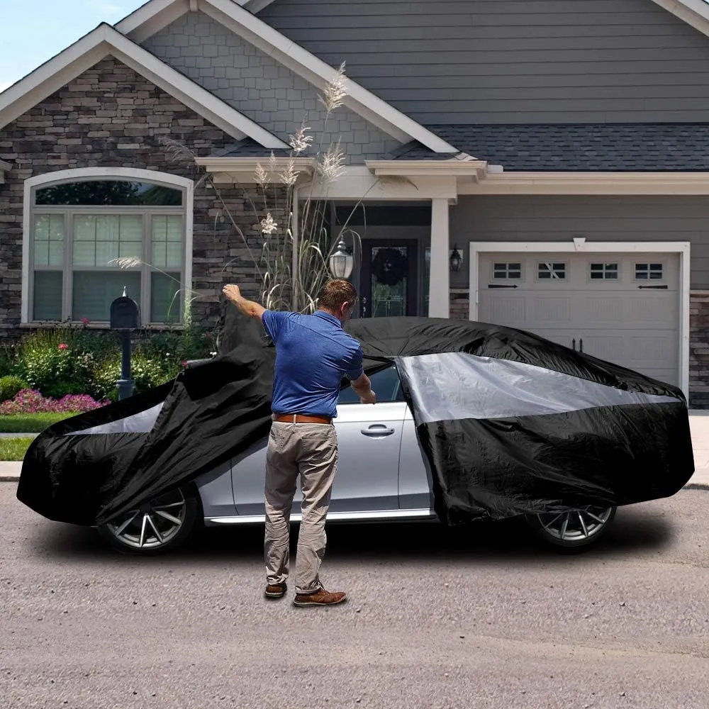 Titan Jet Black Poly 210T Car Cover for Compact Sedans 176-185". Waterproof, UV Protection, Scratch Resistant, Driver-Side Zippered Opening. Fits Corolla, Sentra, Cruz and More.