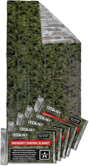 TITAN Survival Emergency Mylar Camo Survival Blankets, Two-Sided, 5-Pack (SHROWD® Woodland CAMO)
