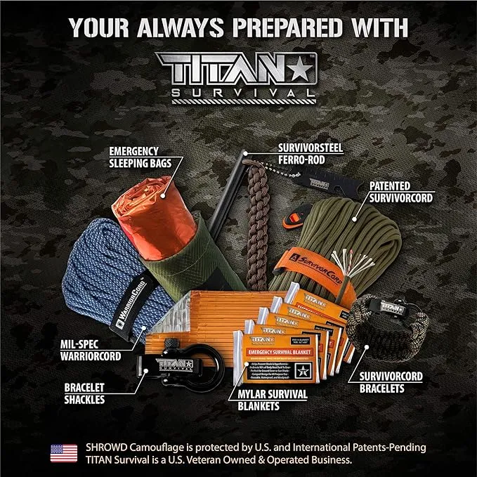 TITAN Survival Emergency Mylar Camo Survival Blankets, Two-Sided, 5-Pack (SHROWD® Woodland CAMO)