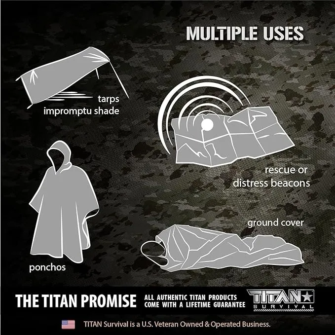 TITAN Survival Emergency Mylar Camo Survival Blankets, Two-Sided, 5-Pack (SHROWD® Woodland CAMO)