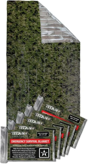 TITAN Survival XL Emergency Mylar Camo Survival Blankets, 5-Pack (SHROWD® Woodland CAMO)