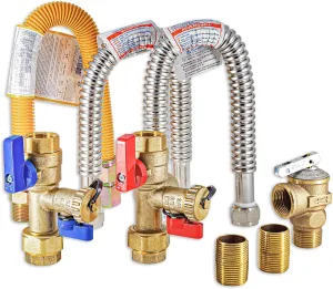 TKLS-CK Tankless Water Heater natural propane gas Isolation Valve 3/4" Kit | Compatible Noritz Rheem Rinnai Takagi Navien Service Flushing Valves| Lead-Free Complete Easy to Install Flush Kit