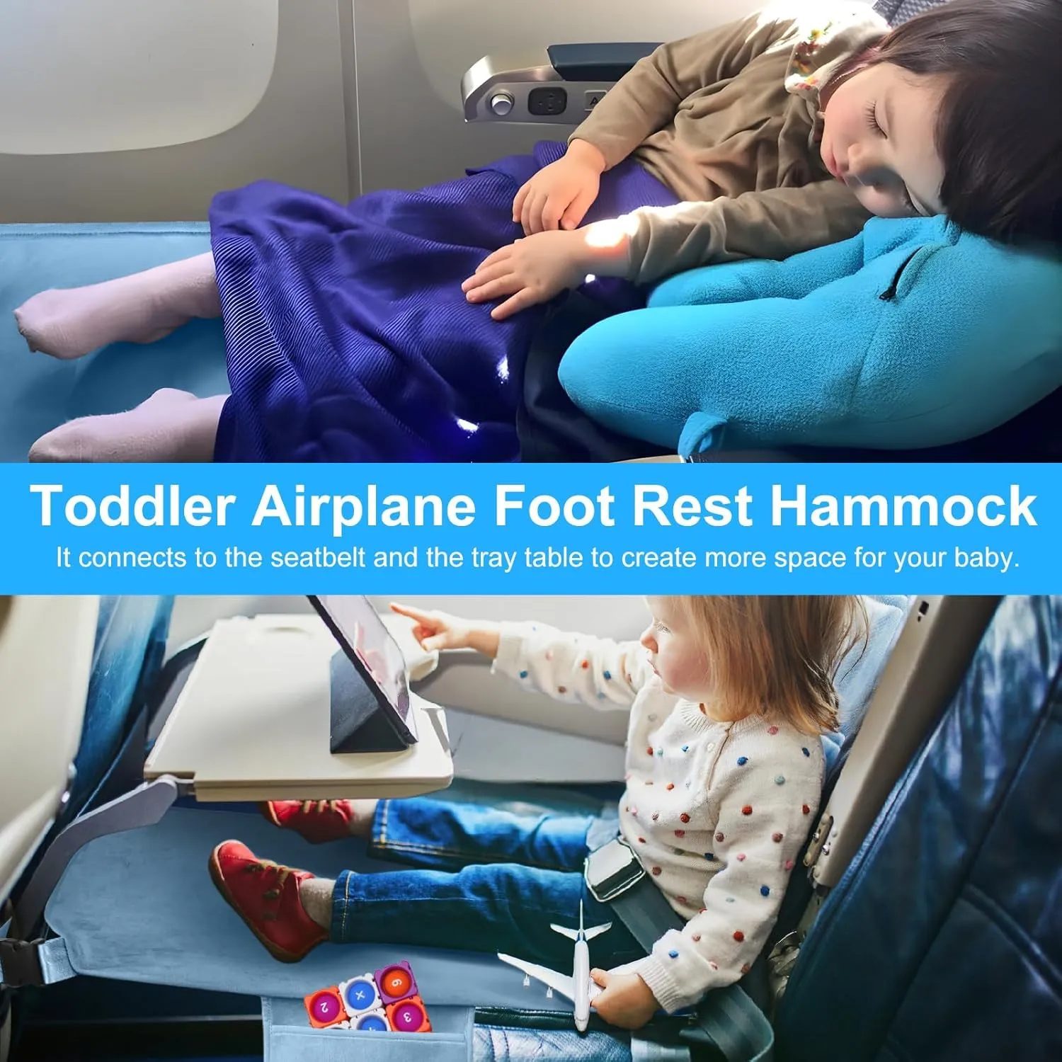 Toddler Airplane Bed, Kids Airplane Seat Extender Travel Bed, Kids Airplane Travel Essentials, Airplane Must Have for Toddlers, Portable Plane Bed Foot Rest for Flights