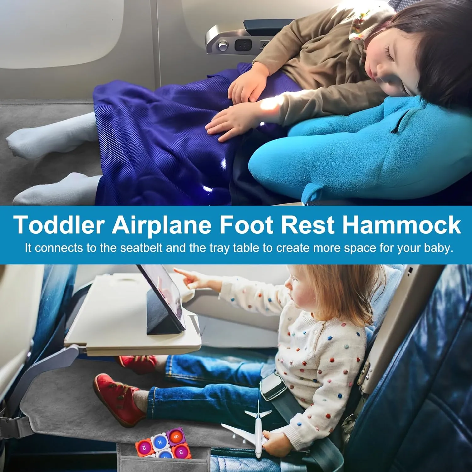 Toddler Airplane Bed, Kids Airplane Seat Extender Travel Bed, Kids Airplane Travel Essentials, Airplane Must Have for Toddlers, Portable Plane Bed for Flights