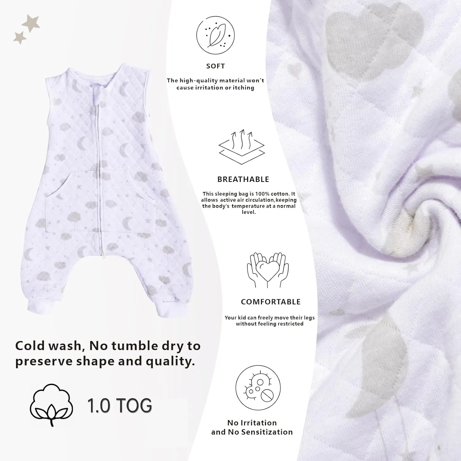 Toddler Sleep Sack with Feet - 1.0 Tog Lightweight Sleep Sack 12-18 Months 12-24 Months, Rayon Made from Bamboo Sleeping Sack 2-Way Zipper Wearable Blanket Baby