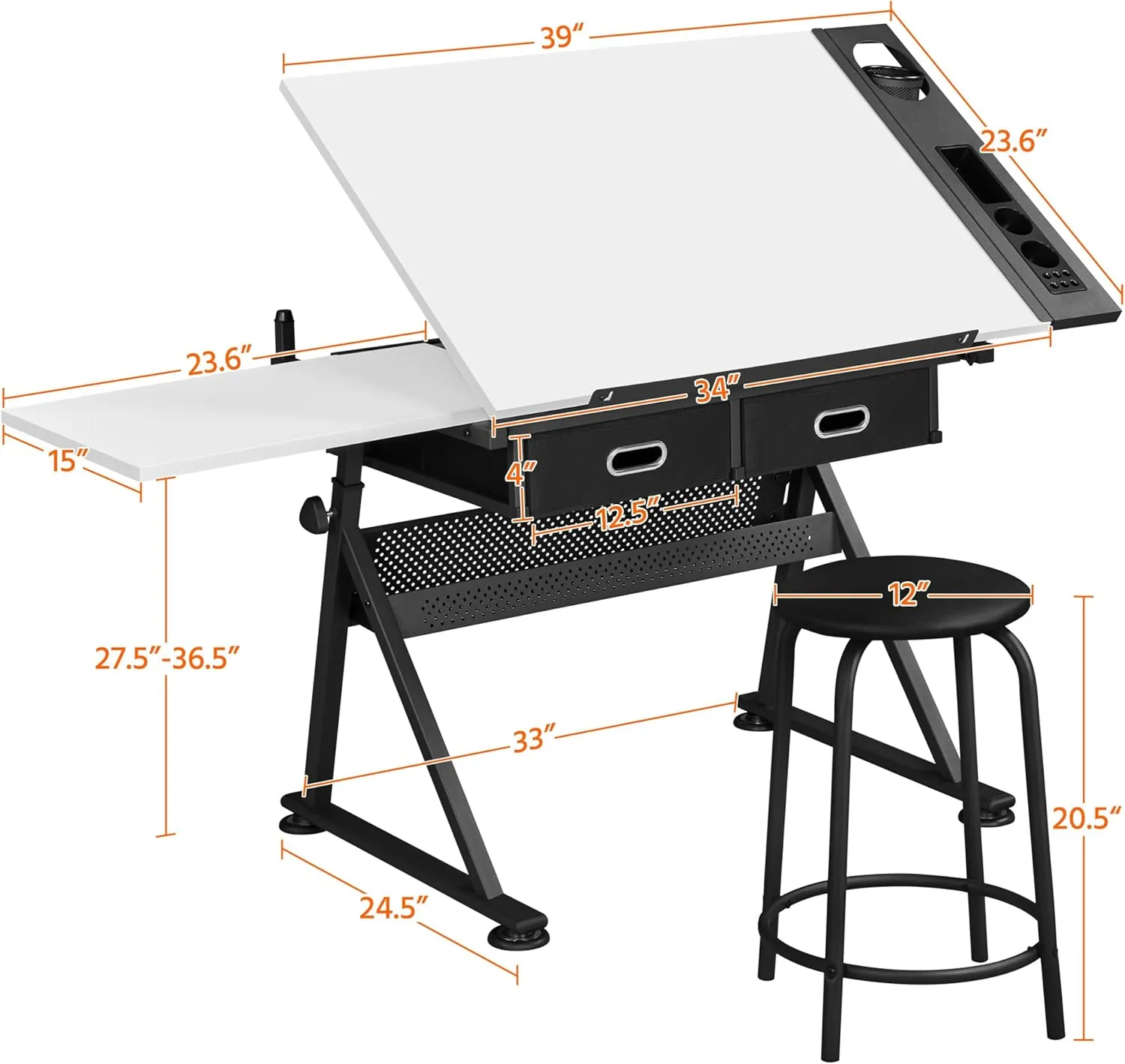 Topeakmart Drafting Table Art Craft Desk with Storage, Wooden Drawing Table with Adjustable Angle, Workstation for Reading&Writing, Foldable Artist Painting Table Crafts Desk with Extra Large Desktop