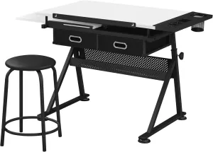 Topeakmart Drafting Table Art Craft Desk with Storage, Wooden Drawing Table with Adjustable Angle, Workstation for Reading&Writing, Foldable Artist Painting Table Crafts Desk with Extra Large Desktop