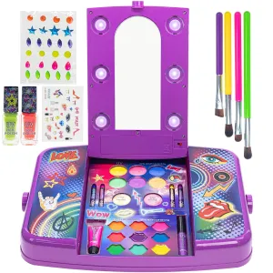 Townley Girl UV Cosmetic Vanity Makeup Set w/Blacklight Includes UV Lip Gloss, UV Shadow, UV Nail Polish, UV Tattoos, UV Gems, Brushes, & More! for Girls, Perfect for Parties, Sleepovers & Makeovers