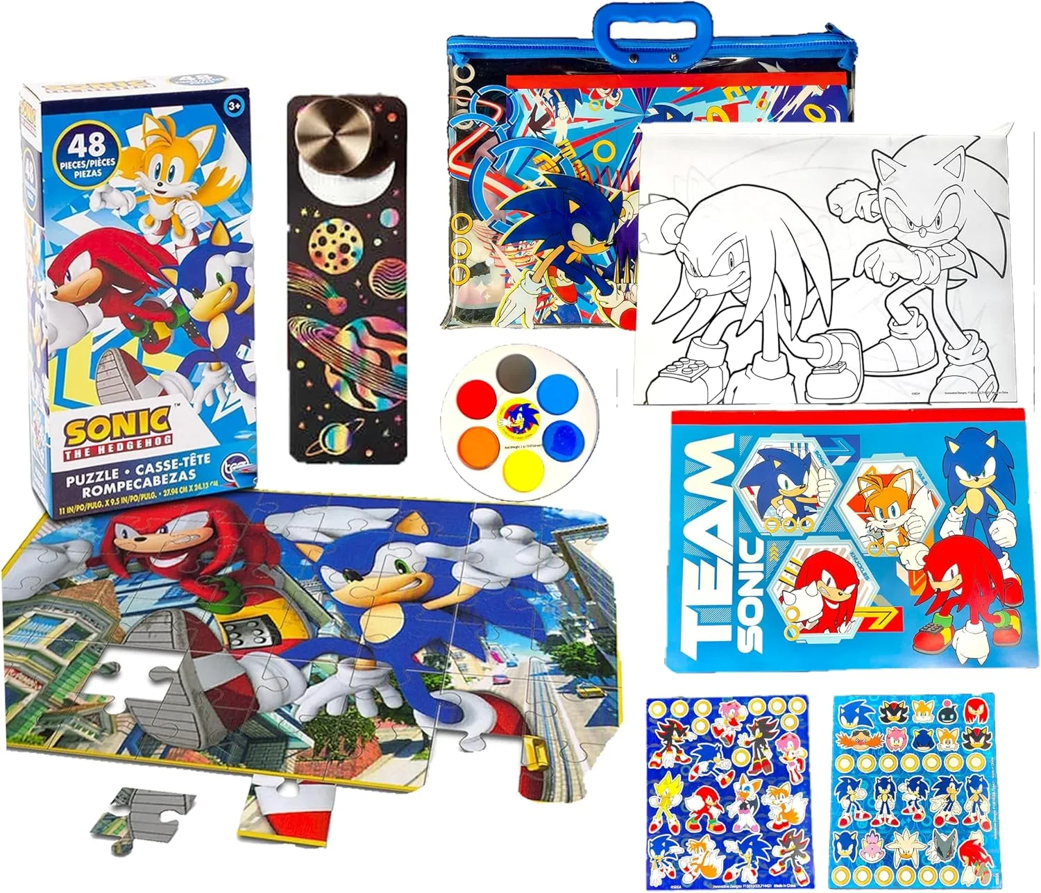 TOY DEALS Sonic The Hedgehog Puzzle, Drawing and Painting Set for Boys - Sonic The Hedgehog Coloring Book, Sonic Art Set, Watercolor Paints, Sonic Stickers, and More...(Puzzle May Vary)