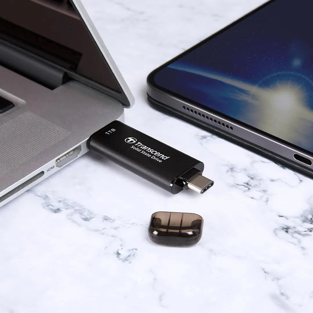 Transcend 128GB USB C External SSD, Up to 1,050MB/s, USB 3.2 Gen 2 Flash Drive, 2-in-1 Memory Stick Type C &Type A, Thumb Drive Photo Stick for Windows, Mac, iPhone, iPad, Android, Tablet&PC, Smart TV
