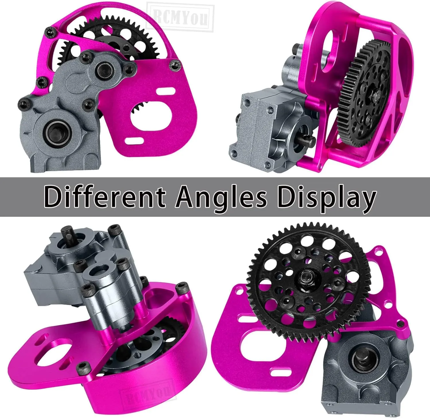 Transmission Gearbox Upgrades Part for 1/10 Axial SCX10, SCX10 II 90046,90047,AX10 RC Crawler Truck,Aluminum Center Transmission Gearbox Hops up,Pink&Titanium