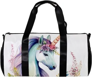 Travel Bag,Mens Gym Bag,Womens Gym Bag,Unicorn Floral Bushes,Sports Bag