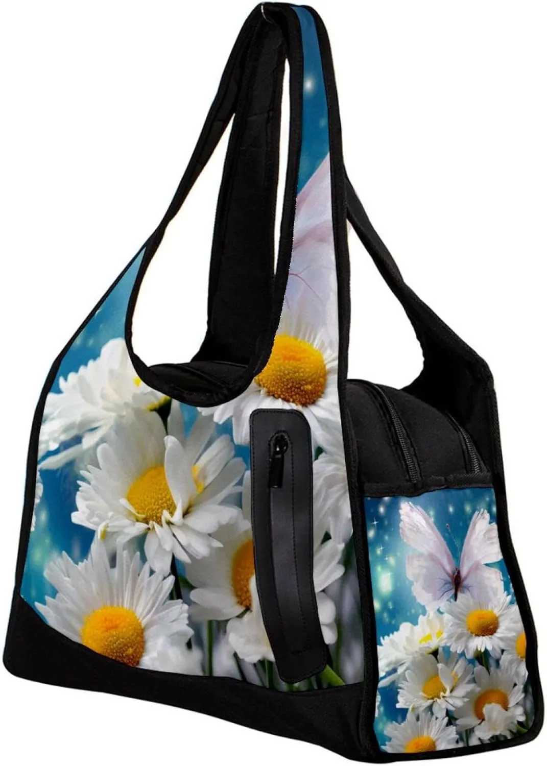 Travel Bag,Mens Gym Bag,Womens Gym Bag,White Daisy Butterfly Flower,Sports Bag