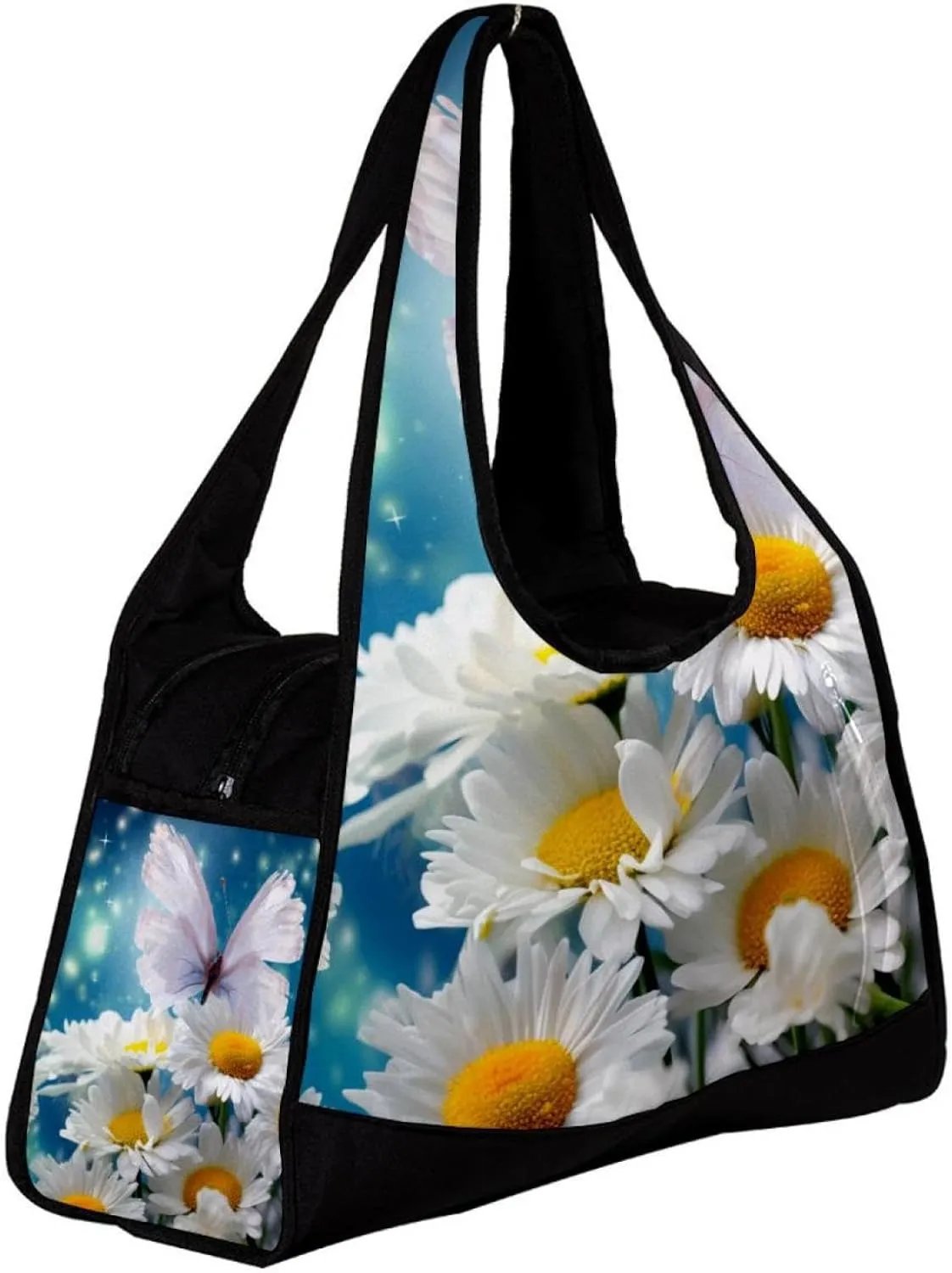 Travel Bag,Mens Gym Bag,Womens Gym Bag,White Daisy Butterfly Flower,Sports Bag