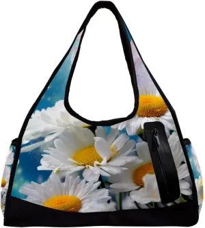 Travel Bag,Mens Gym Bag,Womens Gym Bag,White Daisy Butterfly Flower,Sports Bag
