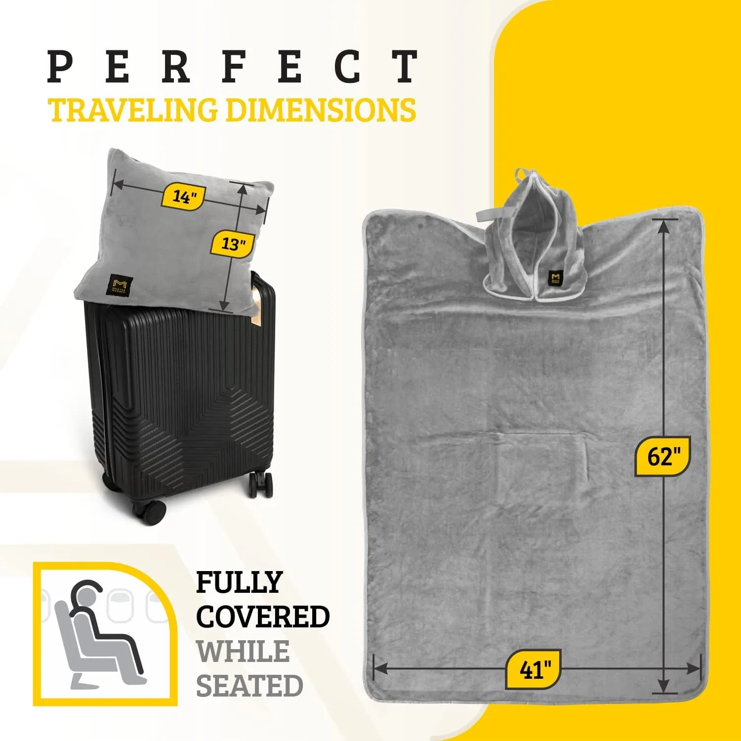 Travel Blanket Airplane Compact with Hoodie – 2in1 Airplane Travel Accessories from Plane Blanket to Travel Pillow with Luggage Strap, Soft Handle & Secure Pocket