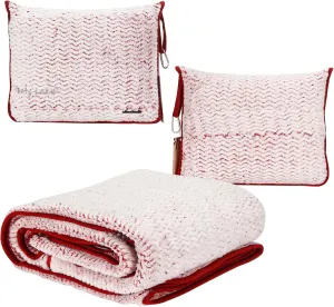 Travel Blanket and Pillow Set，Airplane Blanket Compact 2-in-1 Soft Bag，Travel Essentials for Flight，Plane Car Traveling Gift Accessories，Luggage Backpack Strap 65"x50" (Ⅰ-White Red)
