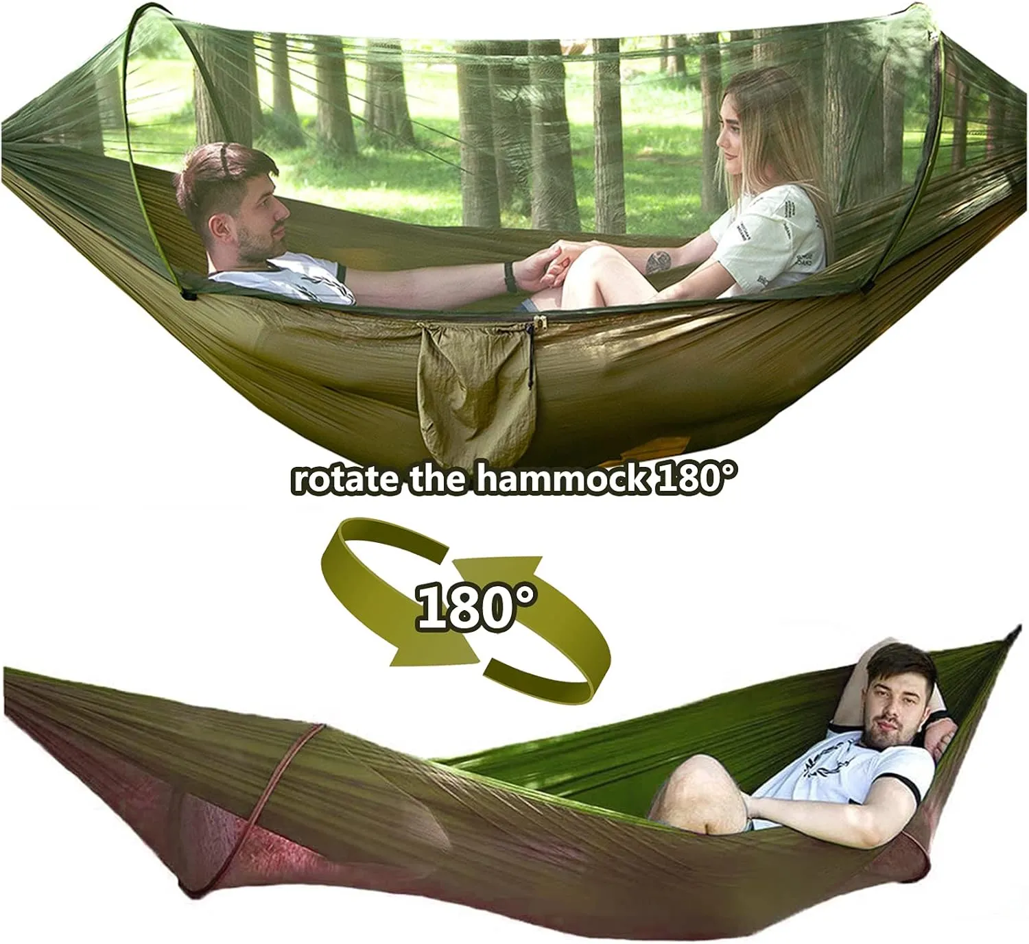 Travel Hammock with Mosquito Net, Lightweight Camping Hammock Hold Up to 200kg, Portable Outdoor Hammock for Camping Hiking Backpacking,Army Green,250x120cm