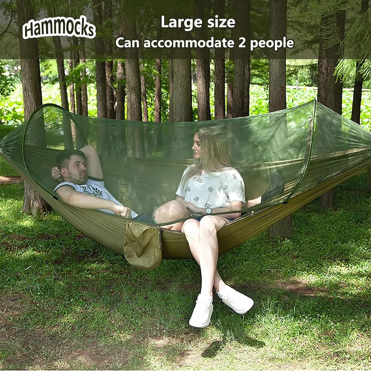Travel Hammock with Mosquito Net, Lightweight Camping Hammock Hold Up to 200kg, Portable Outdoor Hammock for Camping Hiking Backpacking,Army Green,250x120cm
