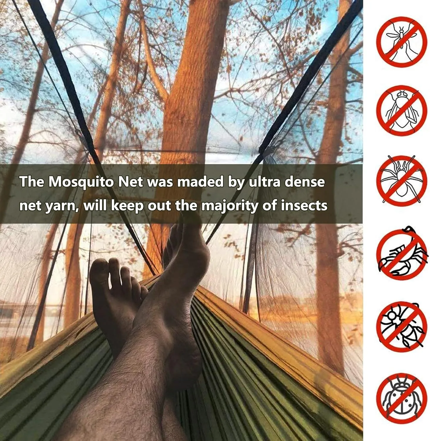 Travel Hammock with Mosquito Net, Lightweight Camping Hammock Hold Up to 200kg, Portable Outdoor Hammock for Camping Hiking Backpacking,Army Green,250x120cm