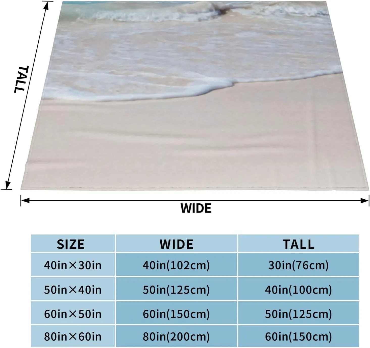 Tropical Beach Scene Turquoise Water 60"X50" Flannel Blanket - 100% Soft Polyester, Lightweight and Warm, Suitable for Families, Camping, Travel