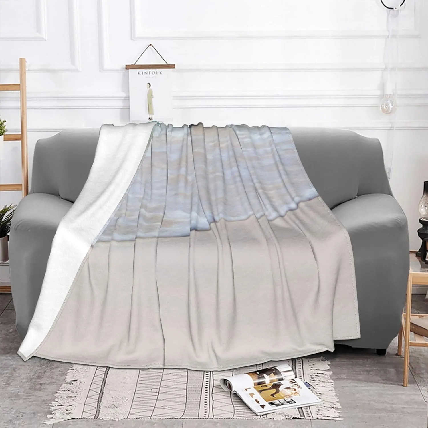 Tropical Beach Scene Turquoise Water 60"X50" Flannel Blanket - 100% Soft Polyester, Lightweight and Warm, Suitable for Families, Camping, Travel