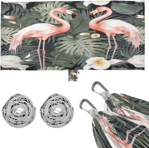 Tropical Flamingos Floral Camping Hammock, Single Portable Hammocks with Tree Straps & Attached Carry Bag, 330Lbs Capacity Perfect for Outside Indoor Hiking Beach Backpack Travel