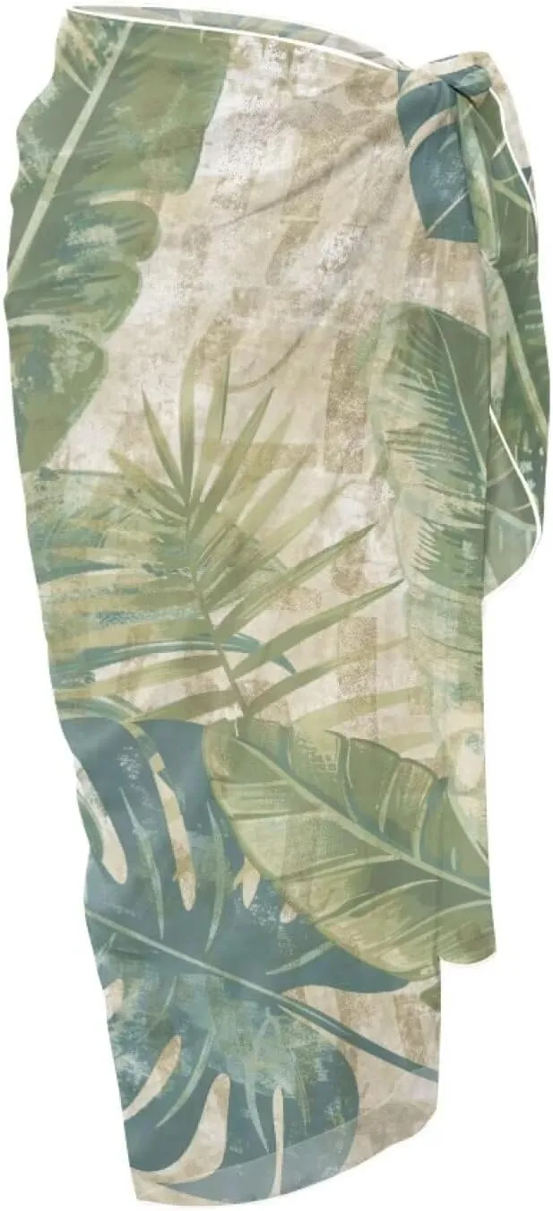 Tropical Flower Leaves Sarong Wraps Coverups Chiffon Long Bikini Wraps Sheer Resort Wear Dress Skirt