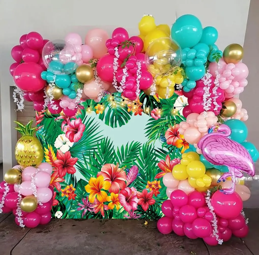 Tropical Palm Leaves Backdrop Floral Leaves Summer Jungle Hawaiian Luau Party Photography Background Aloha Theme Wedding Baby Shower Birthday Party Decorations Banner Photo Booth Props (10x8FT)