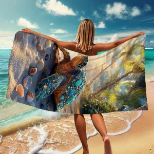 Tropical Turtle Microfiber Beach Towel Colorful Ocean Ocean Creatures Tapestry Quick Dry Sand Proof Lightweight Beach Blanket, Travel Pool Picnic Essentials 62x31 Inch