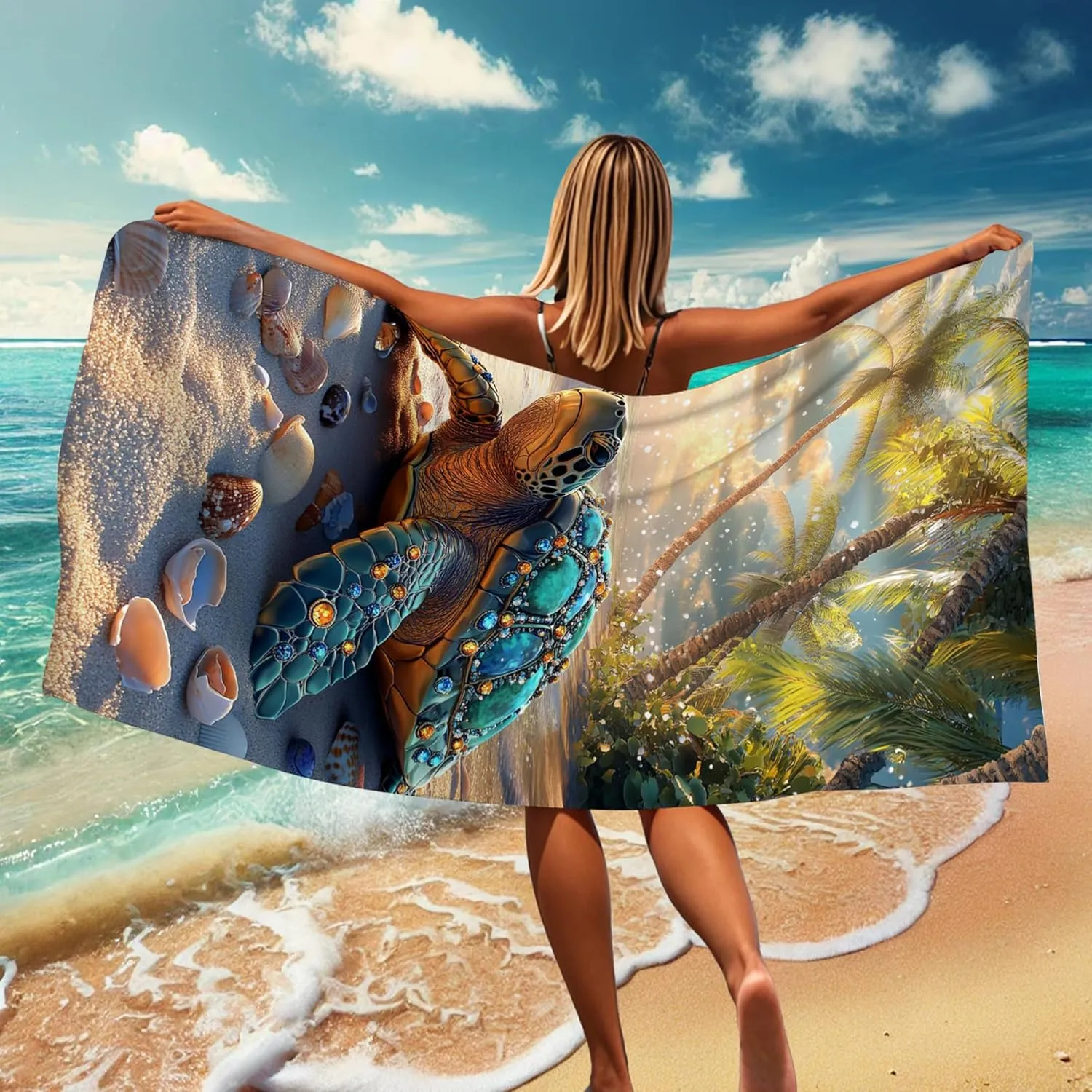 Tropical Turtle Microfiber Beach Towel Colorful Ocean Ocean Creatures Tapestry Quick Dry Sand Proof Lightweight Beach Blanket, Travel Pool Picnic Essentials 62x31 Inch