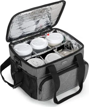 Trunab Reusable 6 Cups Drink Carrier for Delivery with Adjustable Dividers, Handle with Carrying Strap Tote Holder Insulated Bag for Beverages,Food Take Out,Outdoors