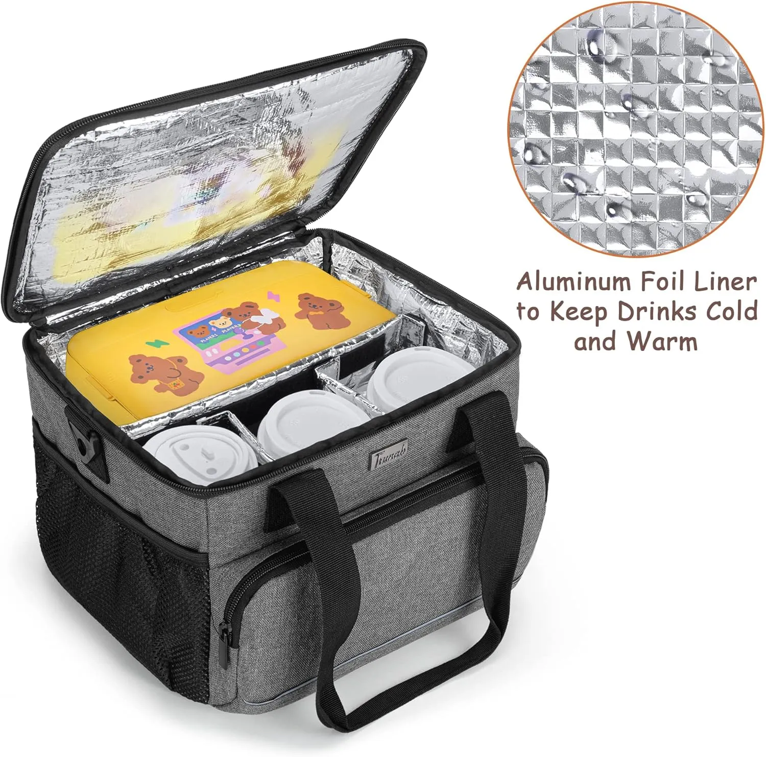 Trunab Reusable 6 Cups Drink Carrier for Delivery with Adjustable Dividers, Handle with Carrying Strap Tote Holder Insulated Bag for Beverages,Food Take Out,Outdoors