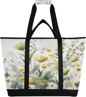 Tulips and Wildflowers Reusable Insulated Lunchbox Cooler Bag, Leakproof Kitchen Grocery Bag Collapsible Portable Cooler Tote Bag for Picnic, Camping, Office, Travel