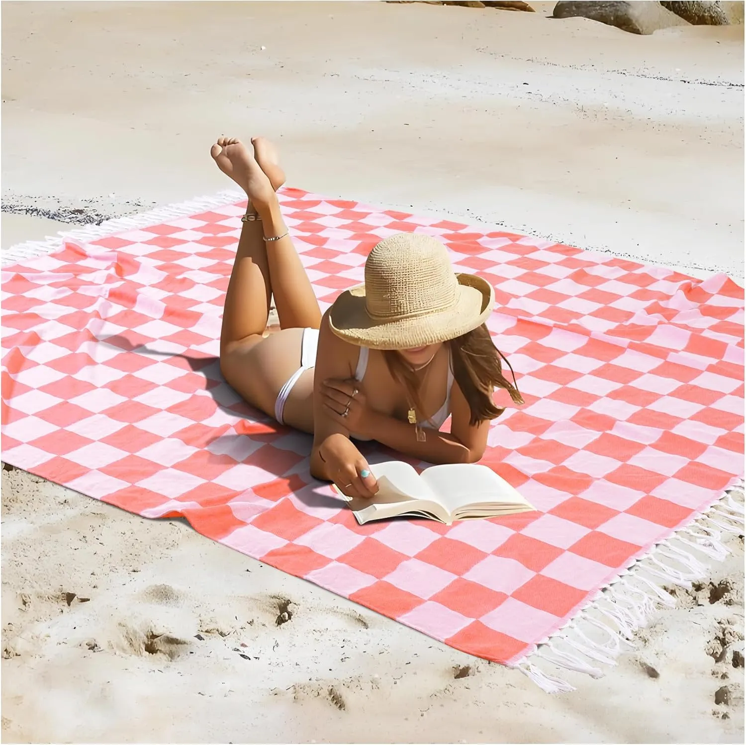 Turkish Beach Towel Blanket Picnic Outdoor Mat Oversized Sandproof Fast Dry Thin Extra Large Xl Big Huge Compact Soft Cotton Neutral Cute Summer Vacation Gifts Travel Essential Cruise Ship Item