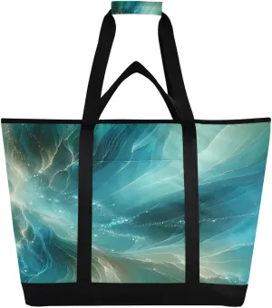 Turquoise Diagonal Abstraction Reusable Insulated Lunchbox Cooler Bag, Leakproof Kitchen Grocery Bag Collapsible Portable Cooler Tote Bag for Picnic, Camping, Office, Travel